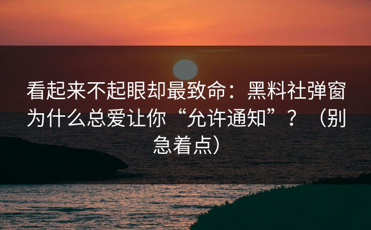 看起来不起眼却最致命：黑料社弹窗为什么总爱让你“允许通知”？（别急着点）